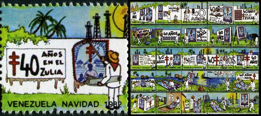 Venezuela (Vinhetas) - 1982 - Vineta Antituberculosis Navidad 40 Anos Zulia Pintor y Pozos - Sem Valor