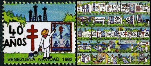 Venezuela (Vinhetas) - 1982 - Vineta Antituberculosis Navidad 40 Anos Zulia Pintor Cruz Lorena Grande - Sem Valor