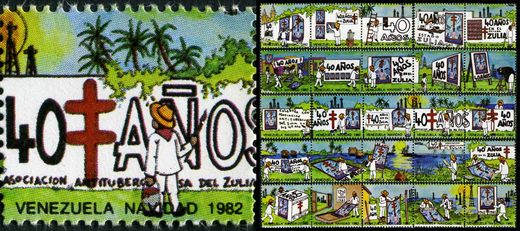 Venezuela (Vinhetas) - 1982 - Vineta Antituberculosis Navidad 40 Anos Zulia Pintor y Palmeras - Sem Valor