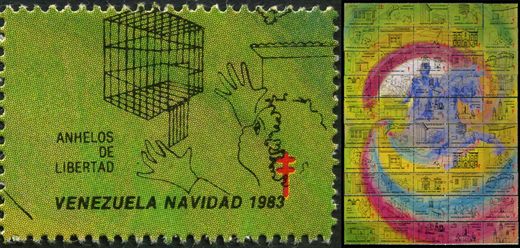 Venezuela (Vinhetas) - 1983 - Vineta Antituberculosis Navidad Bicentenario Bolivar Anhelos de Libertad - Sem Valor