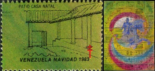 Venezuela (Vinhetas) - 1983 - Vineta Antituberculosis Navidad Bicentenario Bolivar Patio Casa Natal - Sem Valor