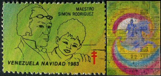 Venezuela (Vinhetas) - 1983 - Vineta Antituberculosis Navidad Bicentenario Bolivar Maestro Simon Rodriguez - Sem Valor