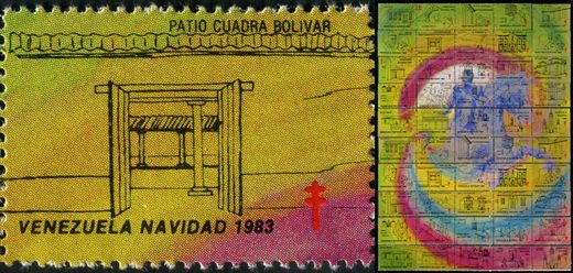 Venezuela (Vinhetas) - 1983 - Vineta Antituberculosis Navidad Bicentenario Bolivar Patio Cuadra Bolivar - Sem Valor