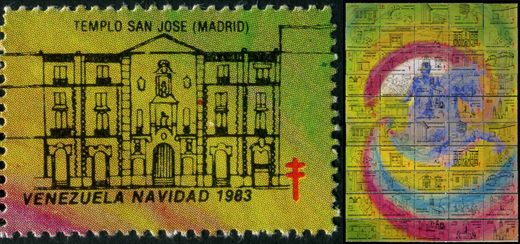 Venezuela (Vinhetas) - 1983 - Vineta Antituberculosis Navidad Bicentenario Bolivar Templo San Jose Madrid - Sem Valor