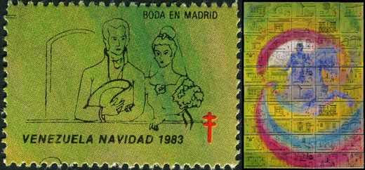 Venezuela (Vinhetas) - 1983 - Vineta Antituberculosis Navidad Bicentenario Bolivar Boda en Madrid - Sem Valor