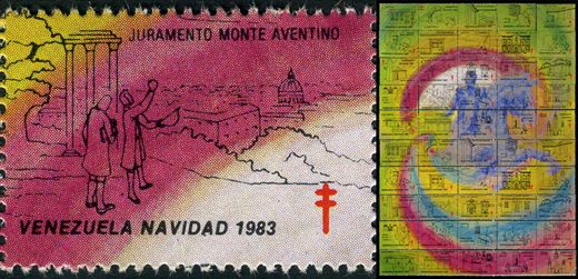Venezuela (Vinhetas) - 1983 - Vineta Antituberculosis Navidad Bicentenario Bolivar Juramento Monte Aventino - Sem Valor