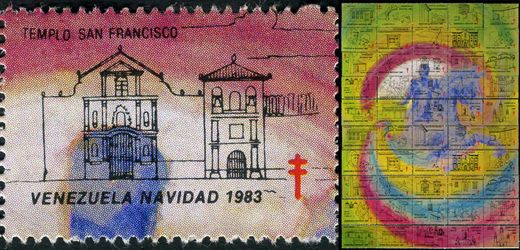 Venezuela (Vinhetas) - 1983 - Vineta Antituberculosis Navidad Bicentenario Bolivar Templo San Francisco - Sem Valor
