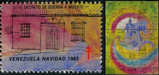 Venezuela (Vinhetas) - 1983 - Vineta Antituberculosis Navidad Bicentenario Bolivar Sitio Decreto de Guerra a Muerte - Sem Valor
