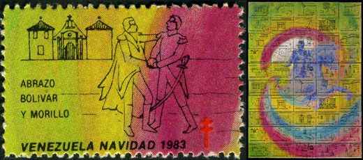 Venezuela (Vinhetas) - 1983 - Vineta Antituberculosis Navidad Bicentenario Bolivar Abrazo Bolivar y Morillo - Sem Valor