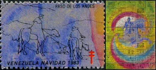 Venezuela (Vinhetas) - 1983 - Vineta Antituberculosis Navidad Bicentenario Bolivar Paso de los Andes - Sem Valor