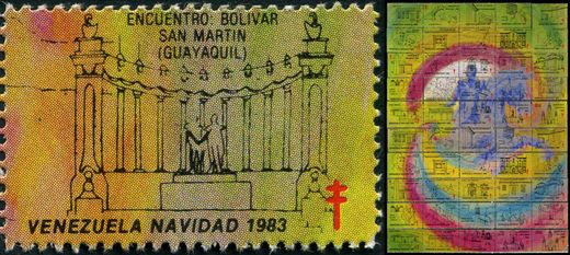 Venezuela (Vinhetas) - 1983 - Vineta Antituberculosis Navidad Bicentenario Bolivar Encuentro Bolivar San Martin Guayaquil - Sem Valor