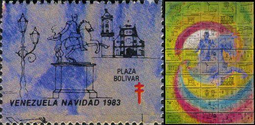 Venezuela (Vinhetas) - 1983 - Vineta Antituberculosis Navidad Bicentenario Bolivar Plaza Bolivar - Sem Valor