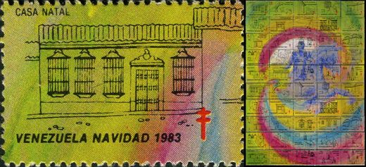 Venezuela (Vinhetas) - 1983 - Vineta Antituberculosis Navidad Bicentenario Bolivar Casa Natal Variante - Sem Valor