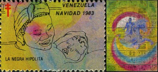 Venezuela (Vinhetas) - 1983 - Vineta Antituberculosis Navidad Bicentenario Bolivar La Negra Hipolita Variante - Sem Valor