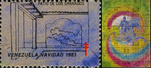 Venezuela (Vinhetas) - 1983 - Vineta Antituberculosis Navidad Bicentenario Bolivar Patio de los Granados Variante - Sem Valor