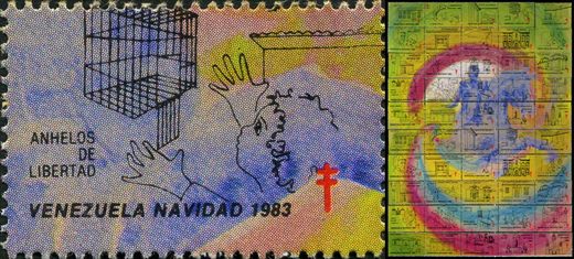 Venezuela (Vinhetas) - 1983 - Vineta Antituberculosis Navidad Bicentenario Bolivar Anhelos de Libertad Variante - Sem Valor
