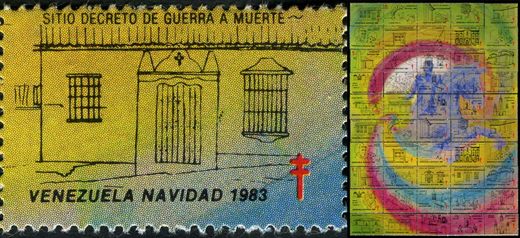 Venezuela (Vinhetas) - 1983 - Bicentenario Bolivar - Templo San Francisco - Sem Valor (Vineta Antituberculosis)