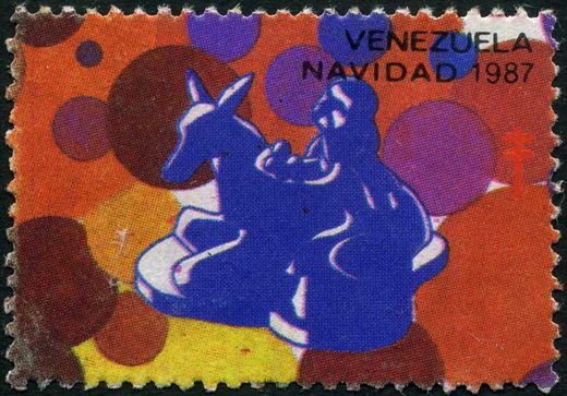 Venezuela (Vinhetas) - 1987 - Natividade Estilizada - Sagrada Familia Burrico - Sem Valor (Vineta Antituberculosis)