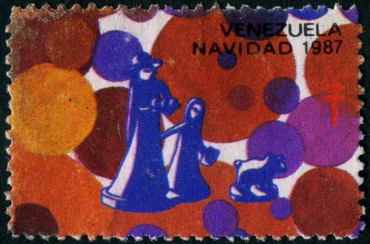 Venezuela (Vinhetas) - 1987 - Natividade Estilizada - Sagrada Familia com Cordeiro - Sem Valor (Vineta Antituberculosis)