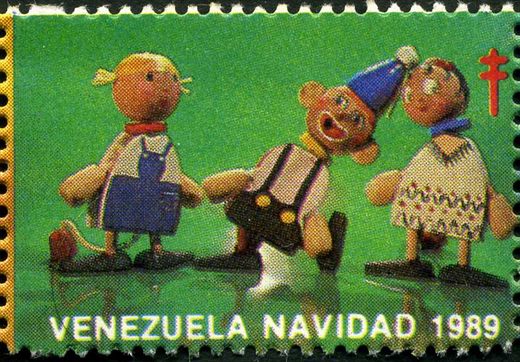 Venezuela (Vinhetas) - 1989 - Juguetes Fundacion Fredy Reyna - Trio Bonecos - Sem Valor (Vineta Antituberculosis)