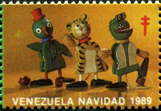 Venezuela (Vinhetas) - 1989 - Juguetes Fundacion Fredy Reyna - Bonecos Animais - Sem Valor (Vineta Antituberculosis)