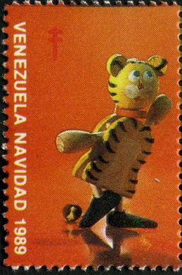 Venezuela (Vinhetas) - 1989 - Juguetes Fundacion Fredy Reyna - Tigre - Sem Valor (Vineta Antituberculosis)