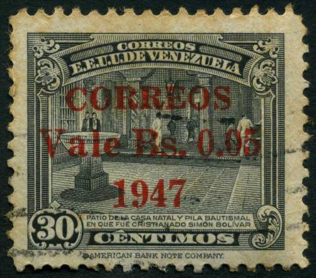 Venezuela - 1947 - Casa Natal Libertador Sobrecarga Correos - 0.05Bs sobre 30C