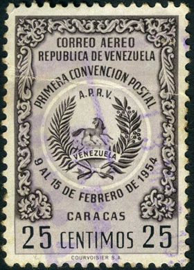 Venezuela - 1954 - Primera Convencion Postal APRV Aereo - 25C