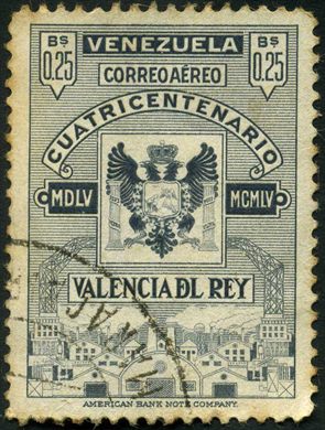 Venezuela - 1955 - Cuatricentenario Valencia del Rey Aereo - 0.25Bs