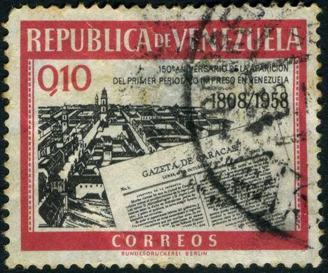 Venezuela - 1958 - Primer Periodico Impreso Gazeta de Caracas - 0.10Bs