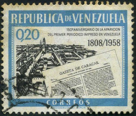 Venezuela - 1958 - Primer Periodico Impreso Gazeta de Caracas - 0.20Bs