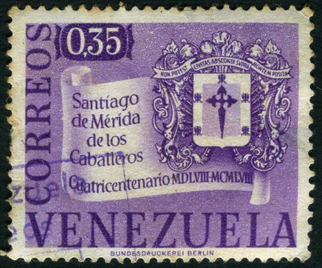Venezuela - 1958 - Cuatricentenario Santiago de Merida de los Caballeros Resellado - 0.30Bs