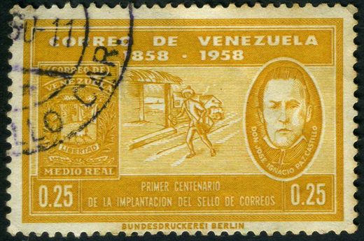 Venezuela - 1959 - Centenario Sello de Correos Paz Castillo - 0.25Bs