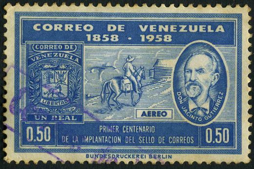 Venezuela - 1959 - Centenario Sello de Correos Aereo Jacinto Gutierrez - 0.50Bs