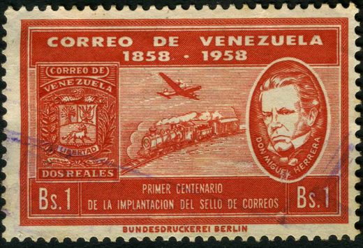 Venezuela - 1959 - Centenario Sello de Correos Miguel Herrera - 1Bs