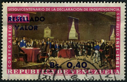 Venezuela - 1961 - Sesquicentenario Declaracion Independencia - Resellado Valor 0.40Bs sobre 1.05Bs Aereo