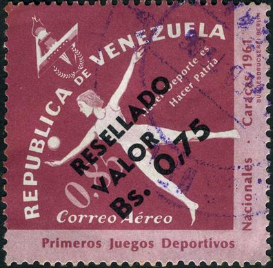 Venezuela - 1961 - Primeros Juegos Deportivos Nacionales Aereo Resellado - Gimnasia - 0.75Bs