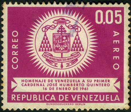 Venezuela - 1962 - Homenaje Primer Cardenal Jose Humberto Quintero - Aereo - 0.05Bs