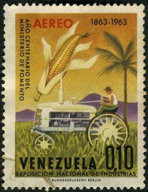 Venezuela - 1963 - Centenario Ministerio de Fomento - Agricultura - 0.10Bs Aereo