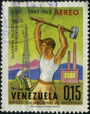 Venezuela - 1963 - Centenario Ministerio de Fomento - Industria - 0.15Bs Aereo