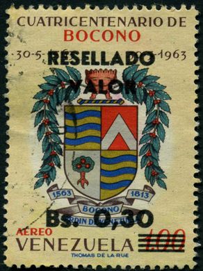 Venezuela - 1965 - Cuatricentenario Bocono Escudo Resellado Valor - 0.30Bs sobre 1Bs