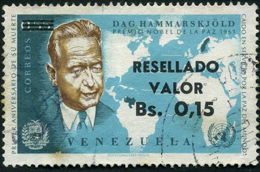 Venezuela - 1965 - Primer Aniversario Morte Dag Hammarskjold Resellado Valor - 0.15Bs sobre 0.25Bs