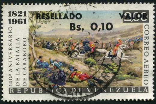 Venezuela - 1965 - Batalla de Carabobo Resellado - 0.10Bs sobre 2Bs