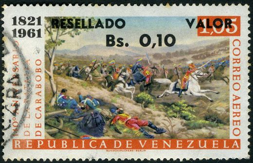 Venezuela - 1965 - Batalla de Carabobo Resellado - 0.10Bs sobre 1.05Bs