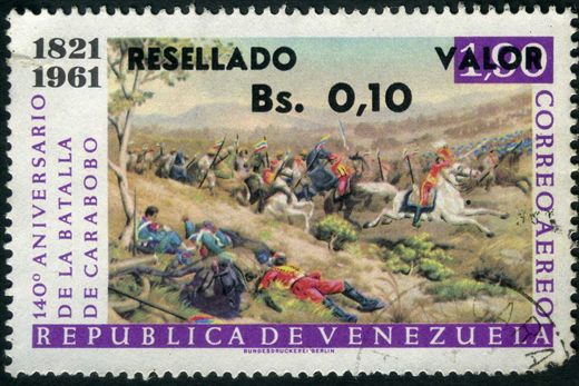 Venezuela - 1965 - Batalla de Carabobo Resellado - 0.10Bs sobre 1.90Bs