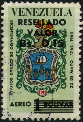 Venezuela - 1965 - Bicentenario de Ciudad Bolivar Resellado - 0.15Bs sobre 1Bs