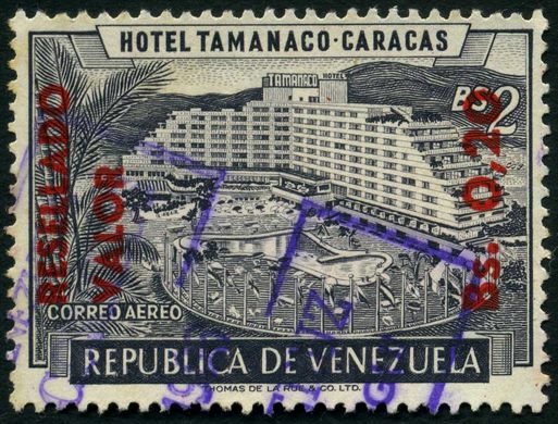 Venezuela - 1965 - Hotel Tamanaco Aereo Sobrecarga - 0.05Bs sobre 2Bs