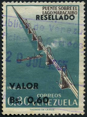 Venezuela - 1965 - Puente Lago Maracaibo Sobrecarga - 0.60Bs sobre 0.90Bs