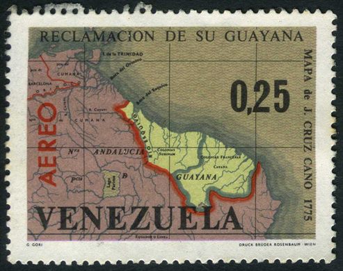 Venezuela - 1965 - Reclamacion de su Guayana - Mapa Cruz Cano 1775 - 0.25Bs Aereo