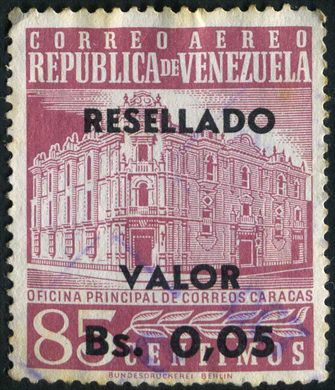 Venezuela - 1965 - Oficina Principal de Correos Caracas Aereo Resellado - 0.05Bs sobre 85C